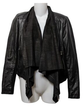 ZARA WOMAN Leather Handkerchief Hem Draped Leather Moto Jacket XS
